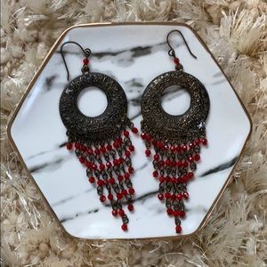 BOHO Bronze & Red Dangle Earrings